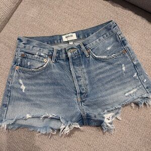 Agolde Light Blue Button-Fly Denim Shorts